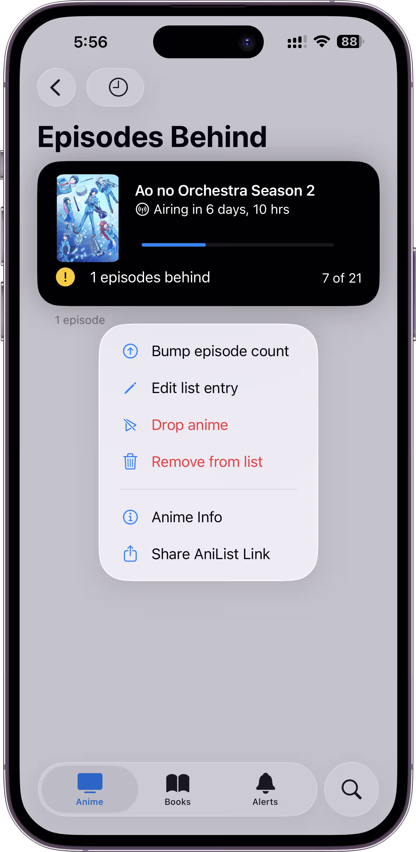 Episodes Behind quick actions